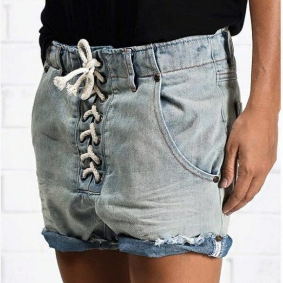 ONE TEASPOON IVORY SUPERFREAK Denim Shorts Lace Up